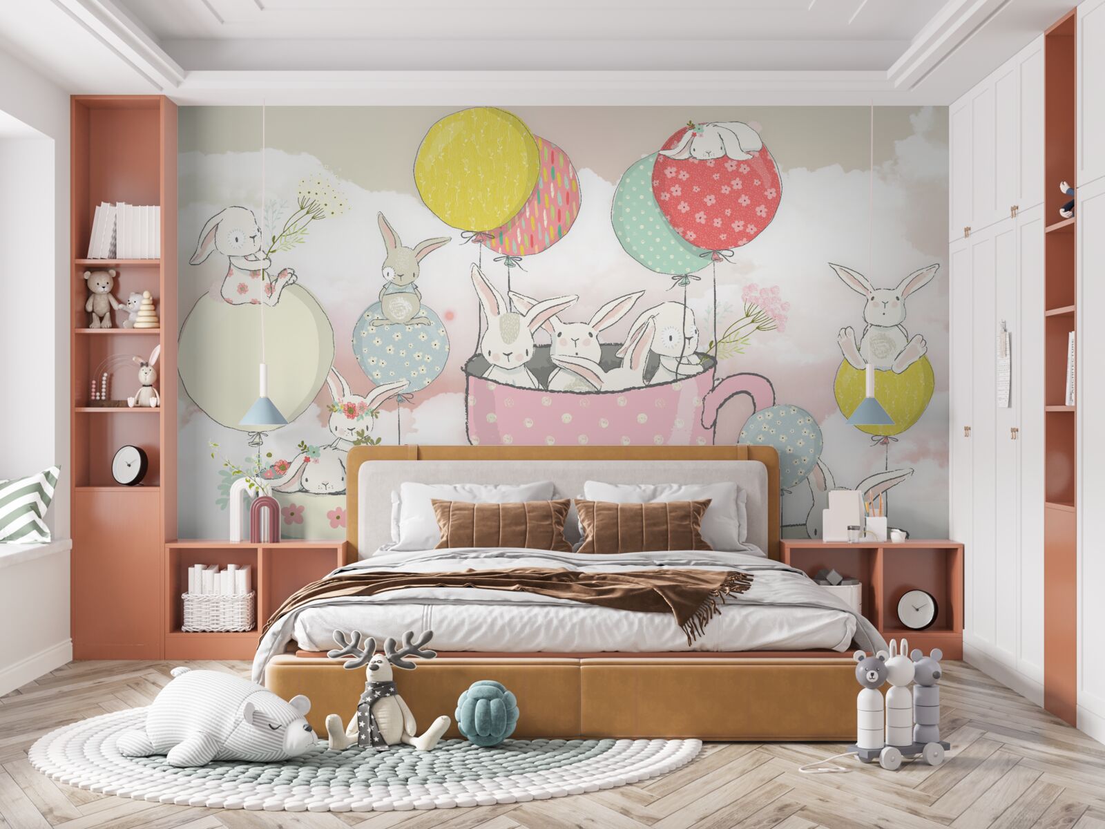 Fotobehang konijnen in cirkels