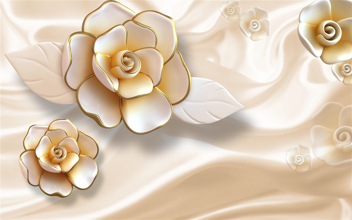 Fotobehang luxe witte rozen met gouden tinten