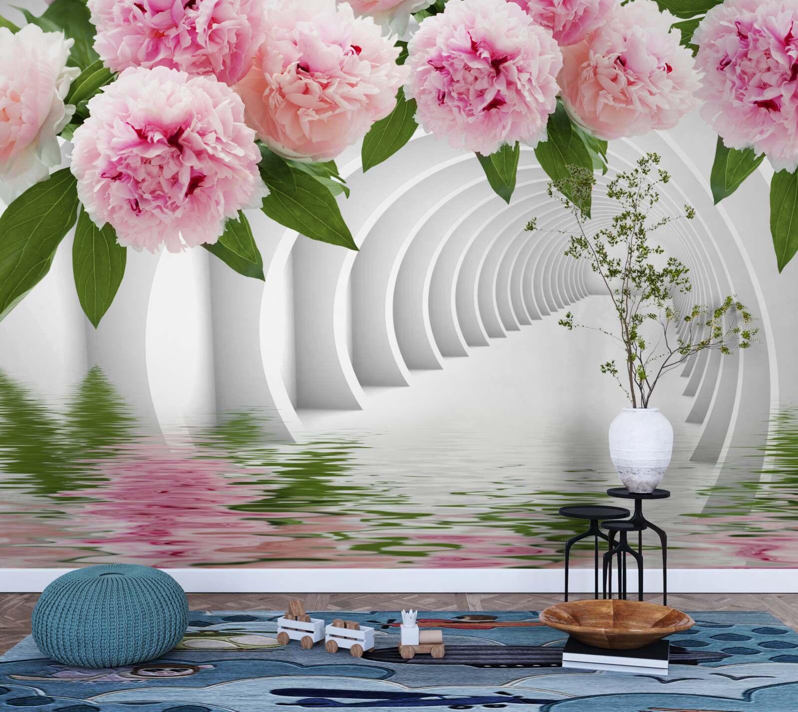 Fotobehang roze pioenrozen boven het wateroppervlak