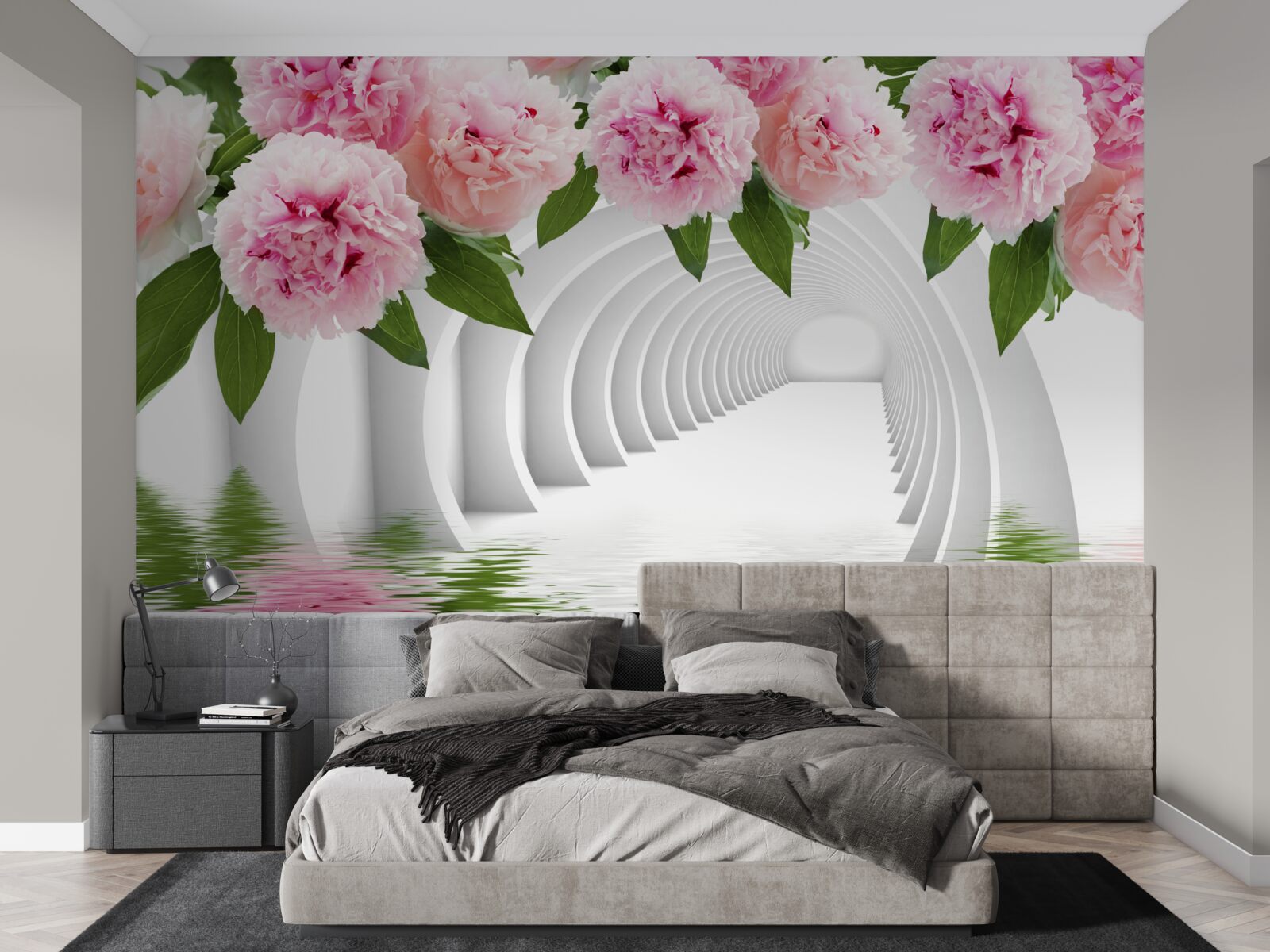 Fotobehang roze pioenrozen boven het wateroppervlak