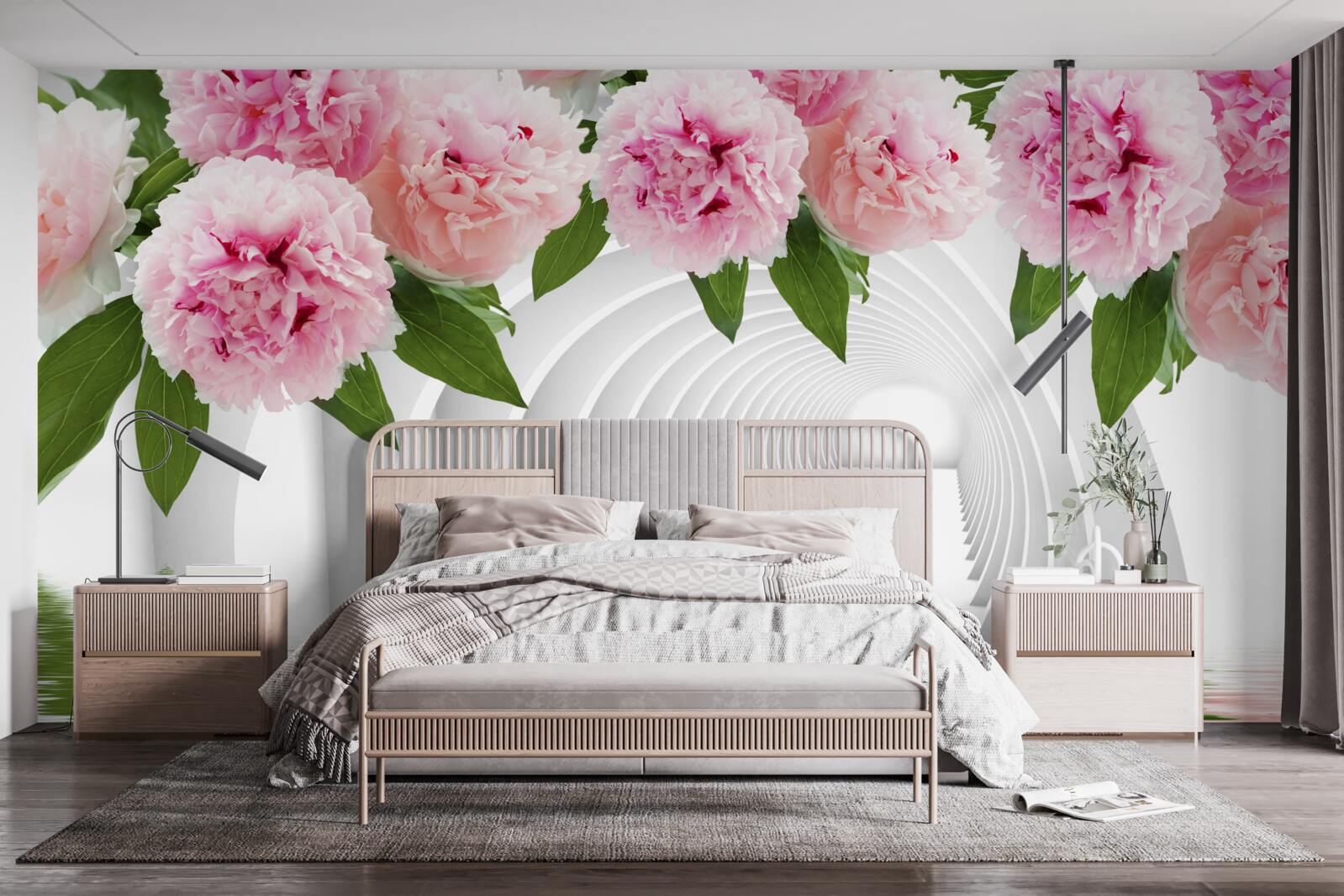 Fotobehang roze pioenrozen boven het wateroppervlak