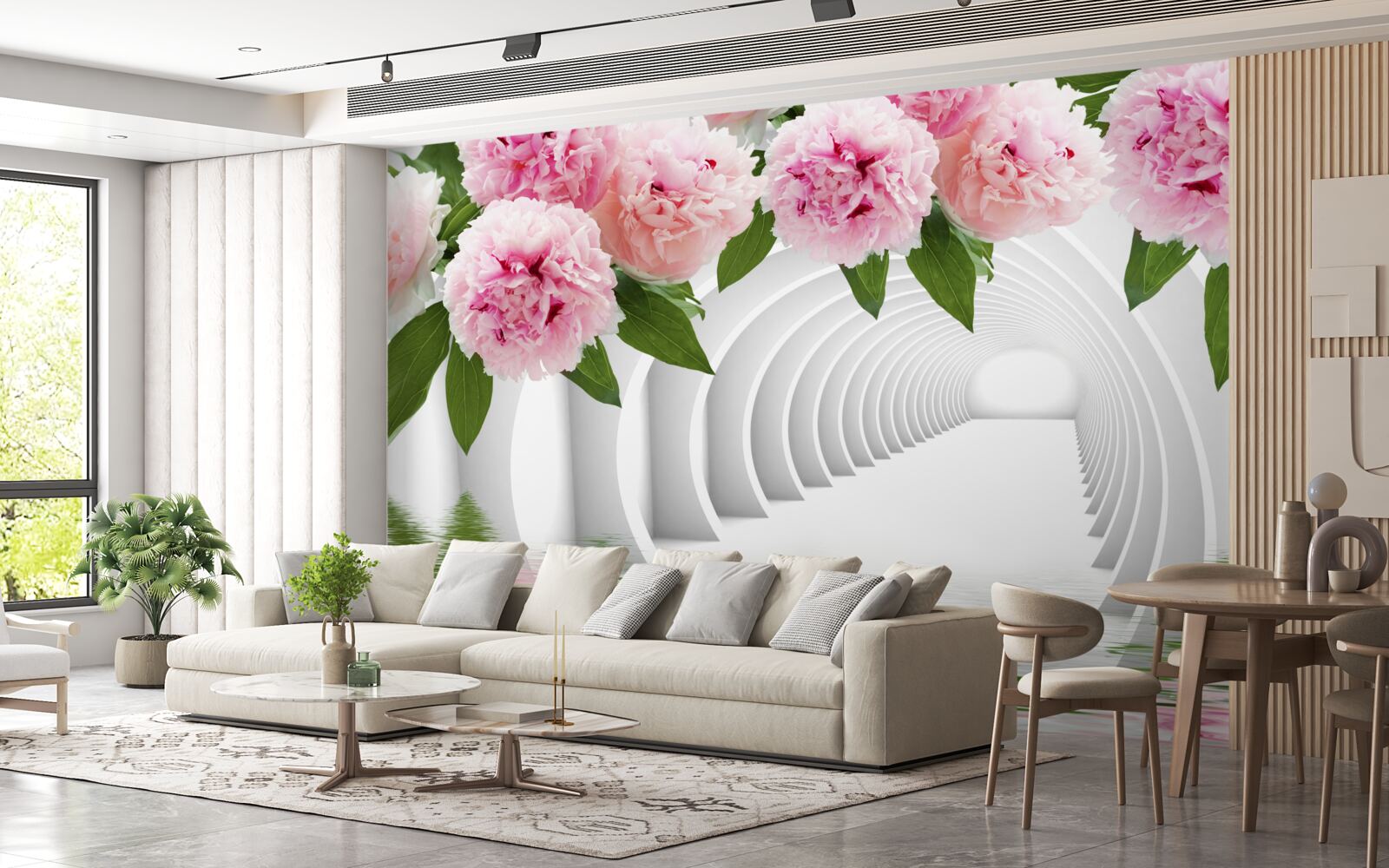 Fotobehang roze pioenrozen boven het wateroppervlak