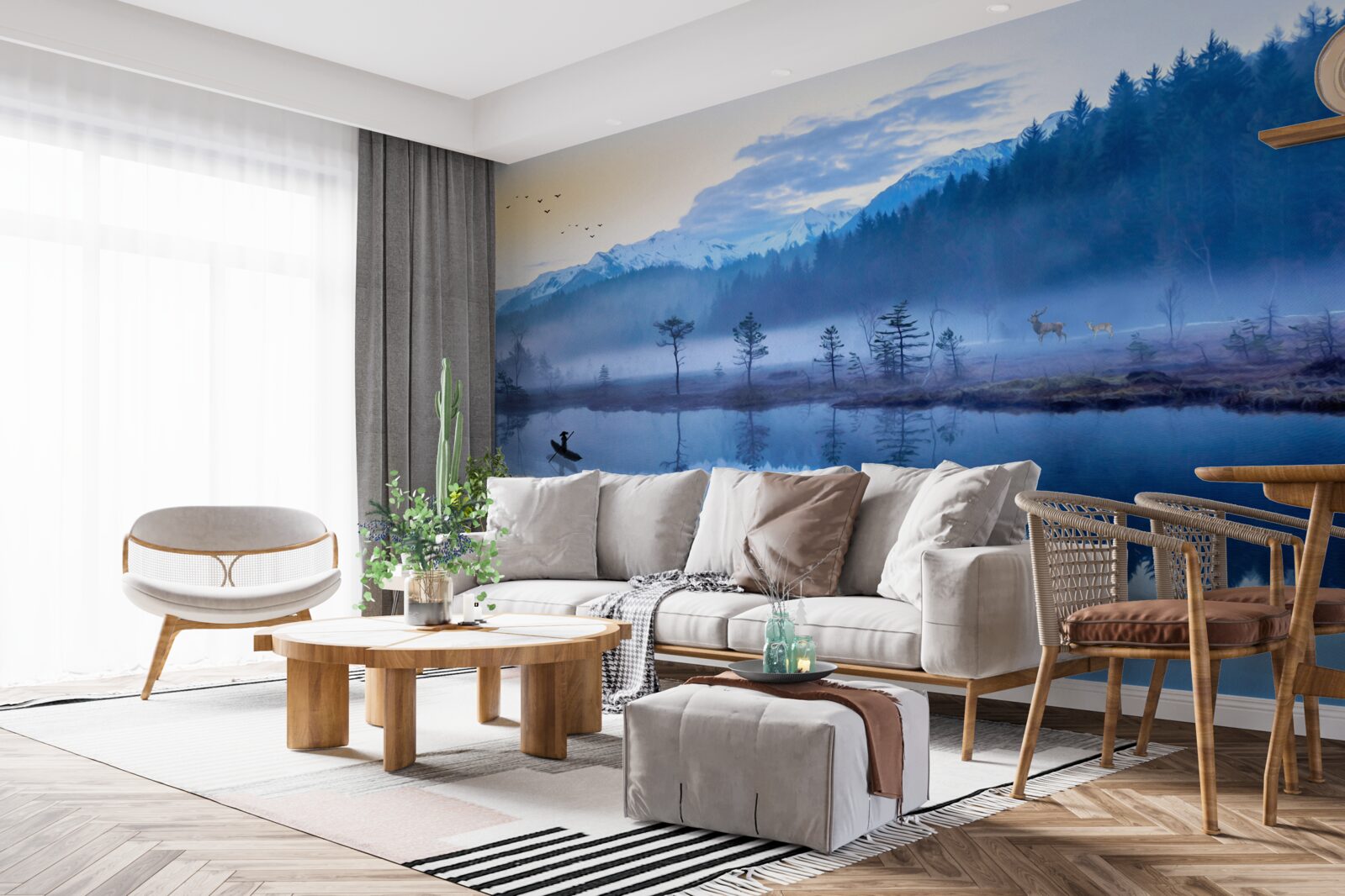 Fotobehang beeld van een sparrenbos in een waterspiegel