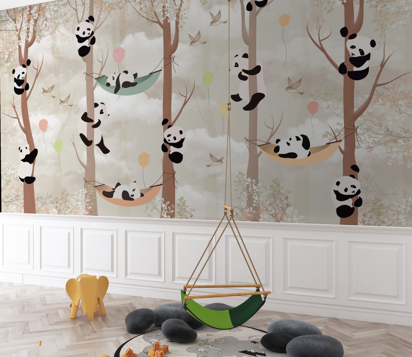 Fotobehang veel panda's leven in de bomen