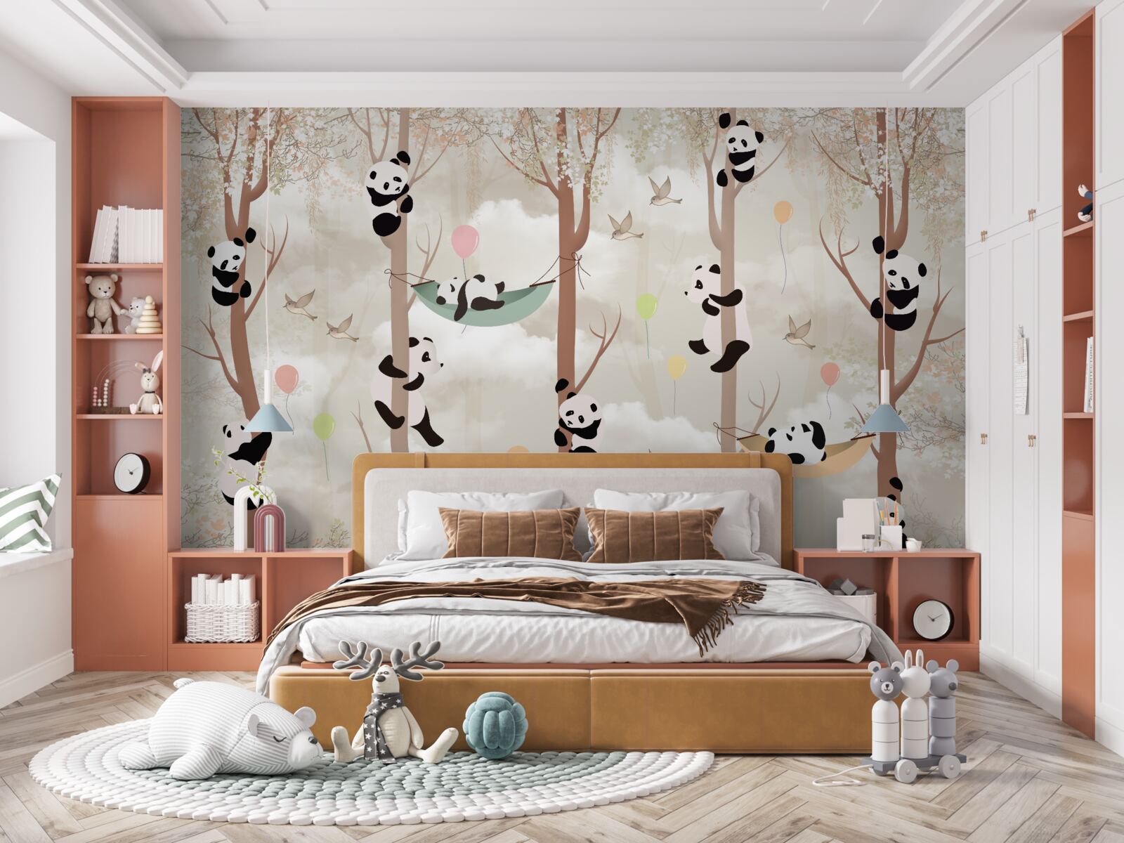 Fotobehang veel panda's leven in de bomen
