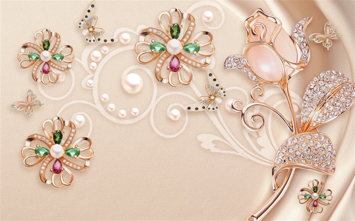 Fotobehang edelstenen in de vorm van bloemen en bladeren