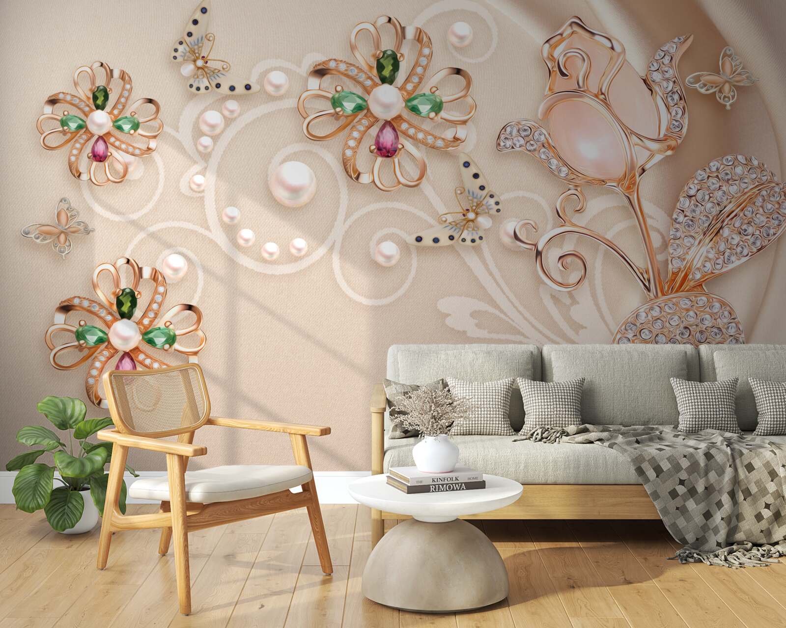 Fotobehang edelstenen in de vorm van bloemen en bladeren