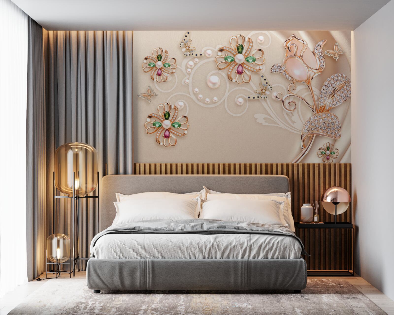 Fotobehang edelstenen in de vorm van bloemen en bladeren