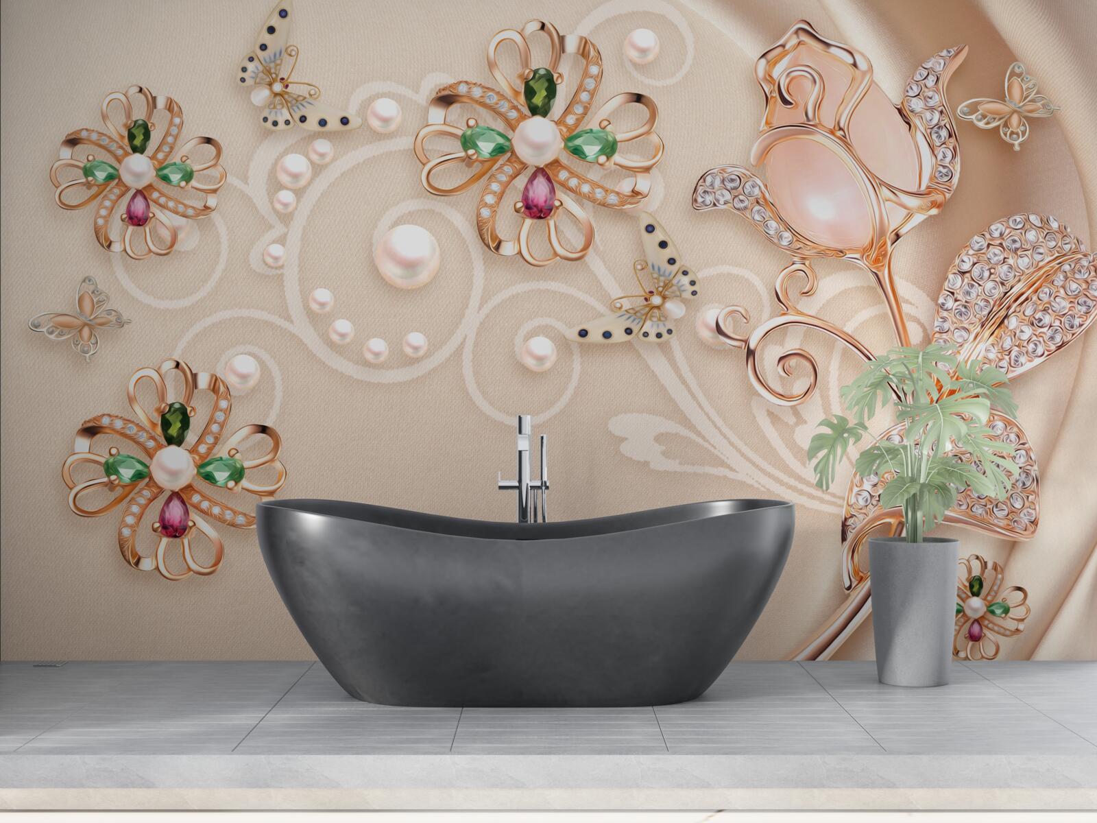 Fotobehang edelstenen in de vorm van bloemen en bladeren