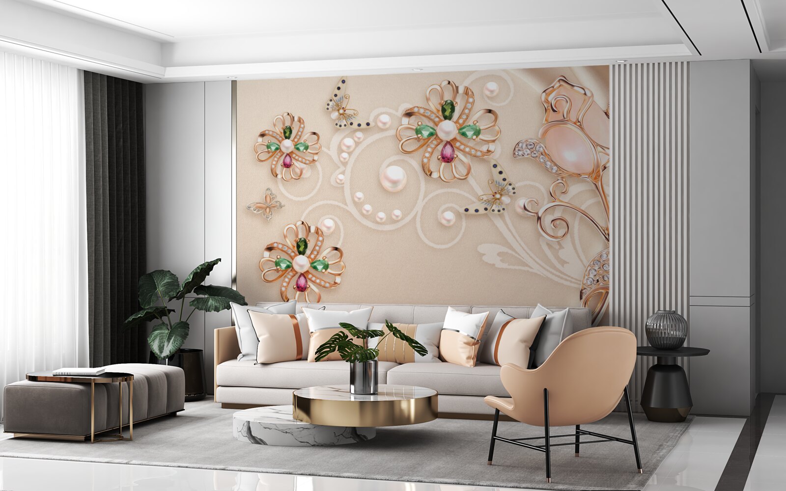 Fotobehang edelstenen in de vorm van bloemen en bladeren