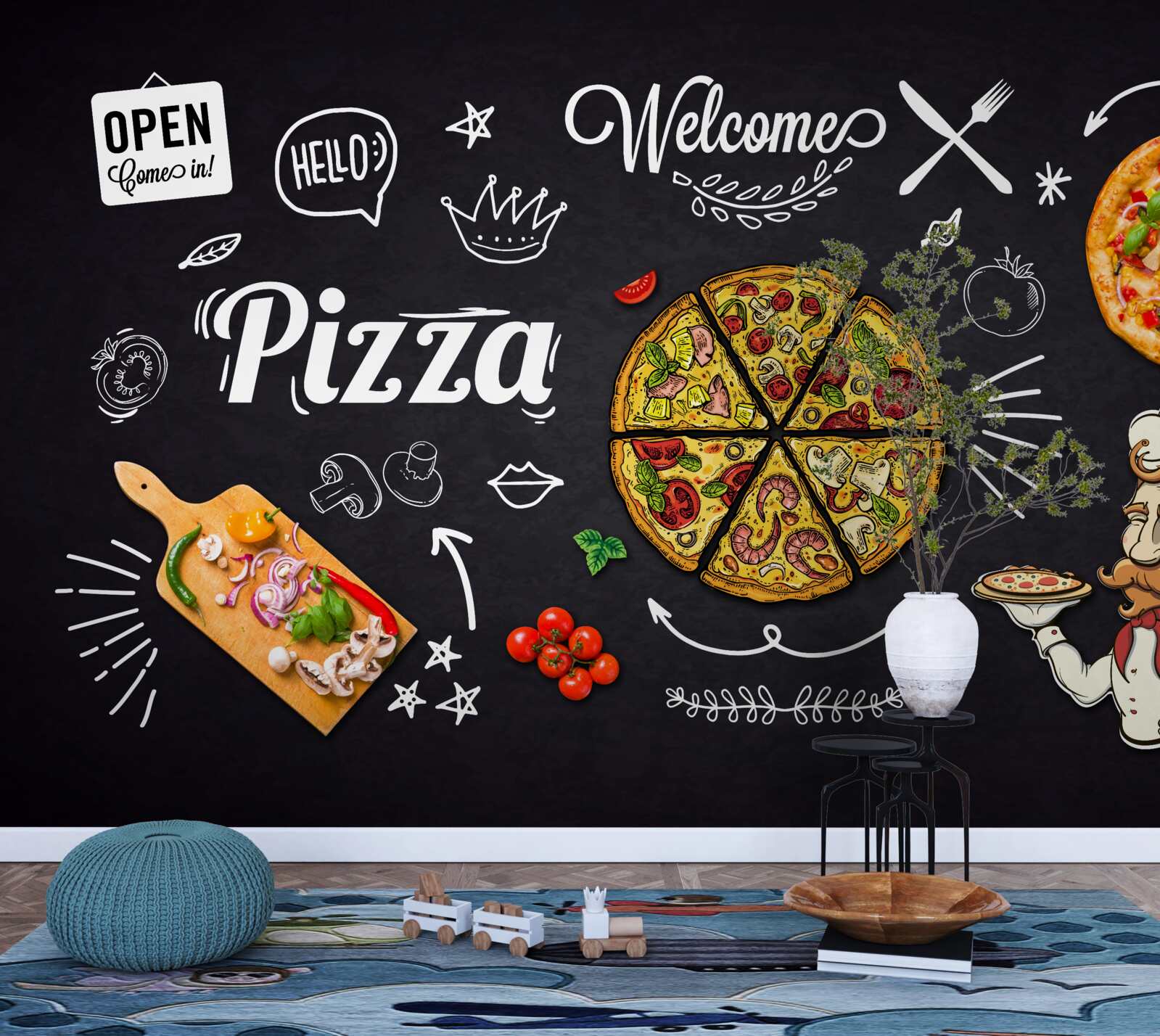 Fotobehang koken met pizza