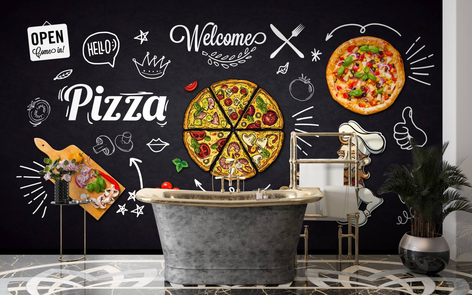 Fotobehang koken met pizza