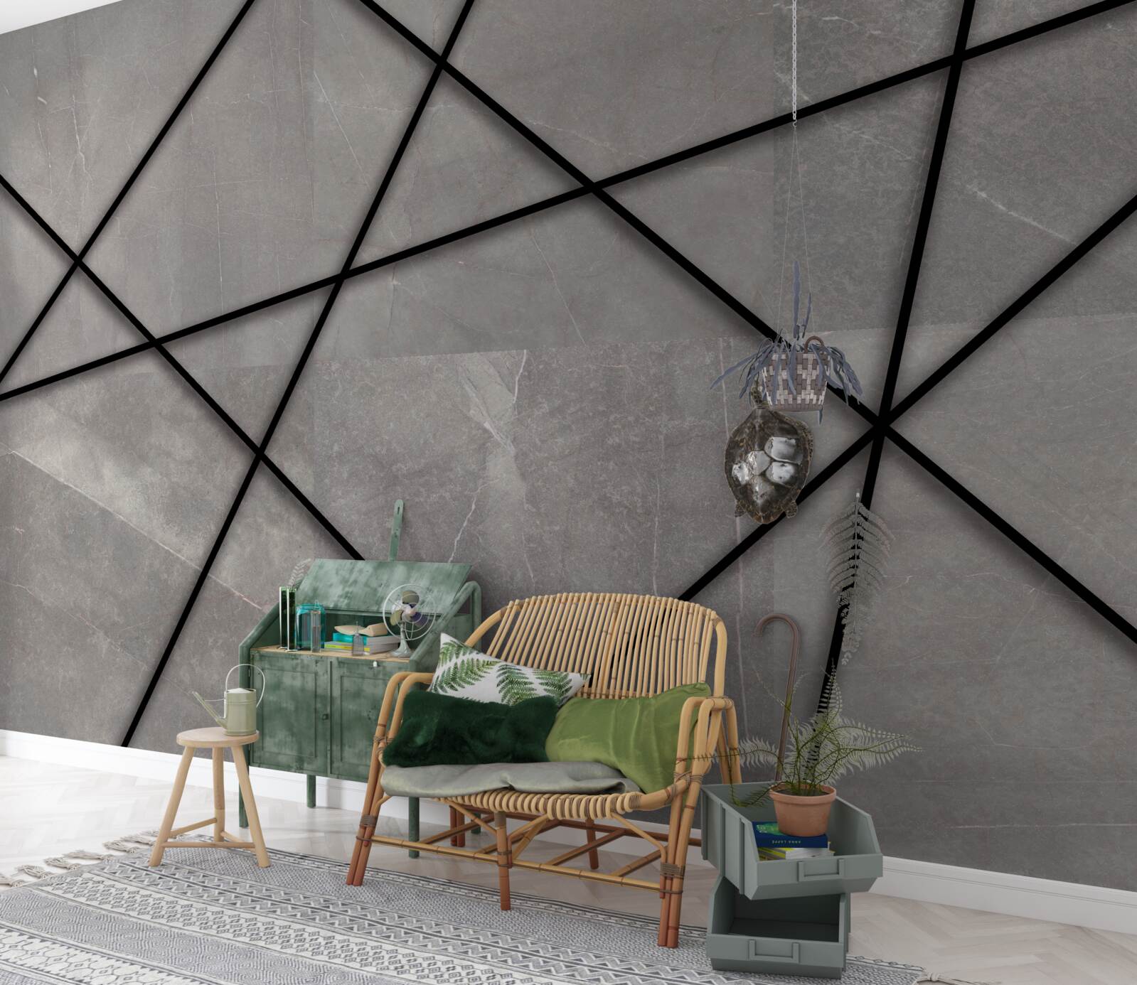 Fotobehang zwarte contouren op een grijze achtergrond