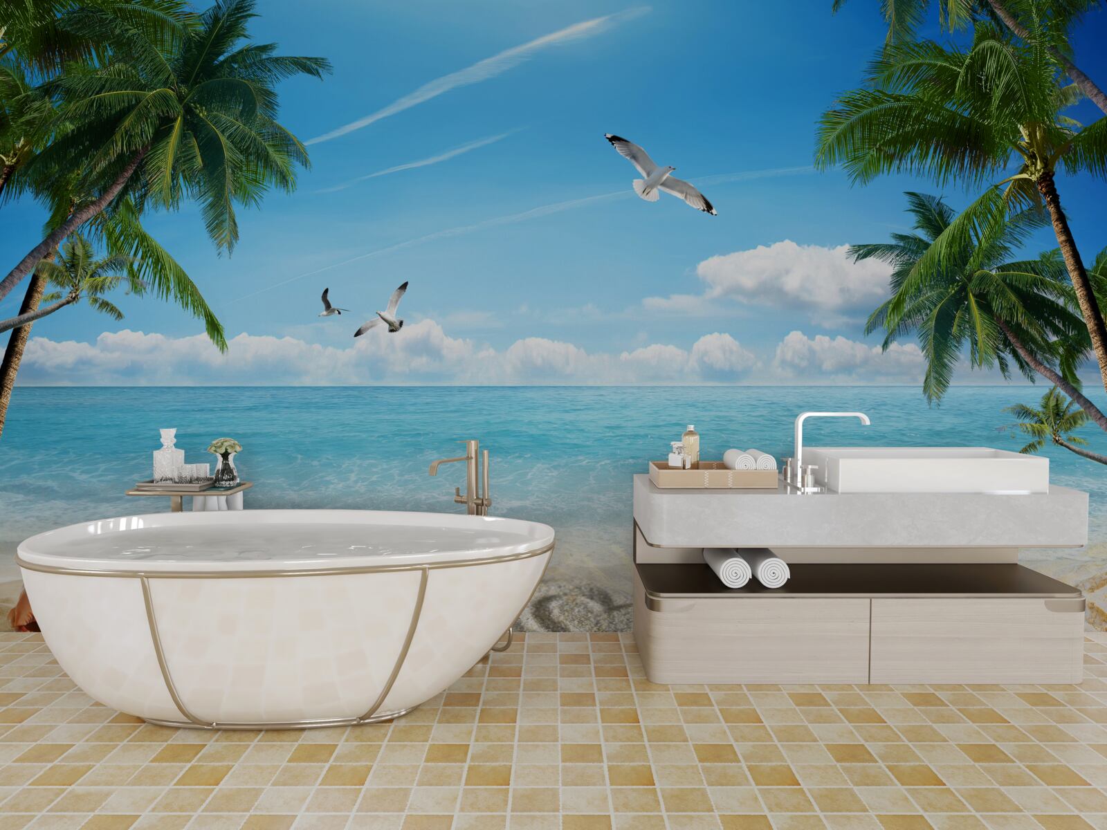 Fotobehang oceaan en zandstrand