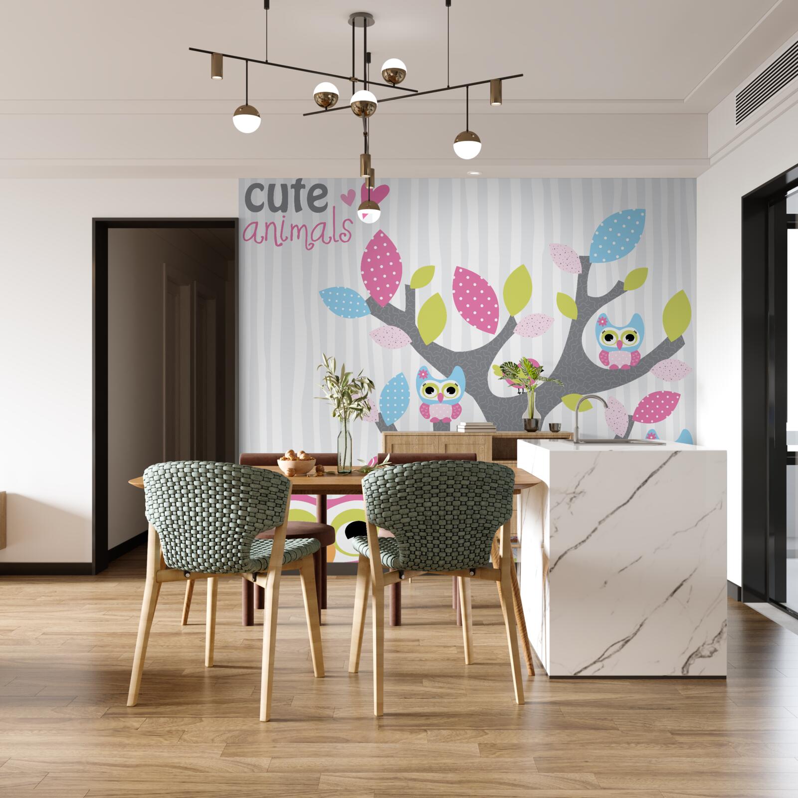 Fotobehang uilskuikens op takken