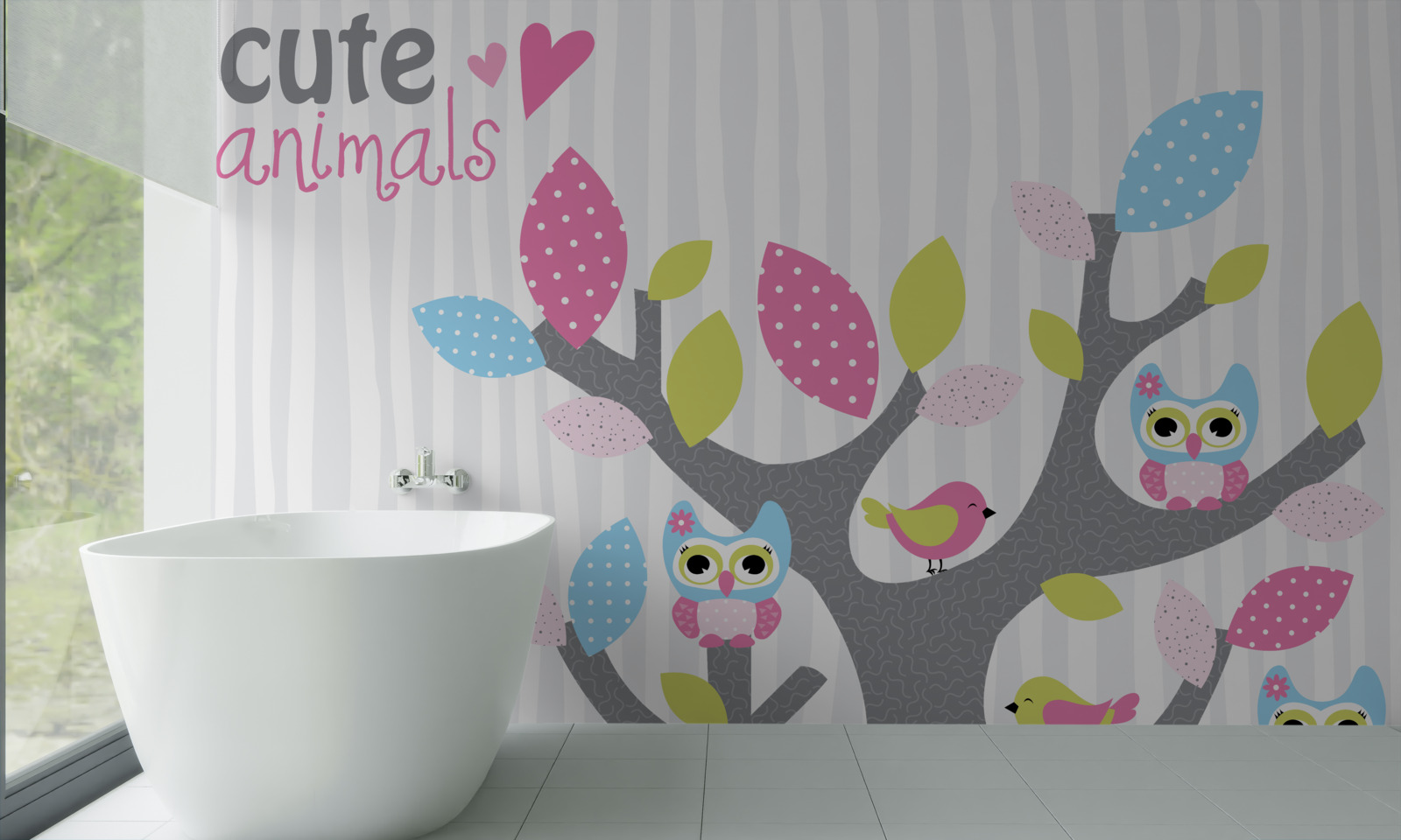 Fotobehang uilskuikens op takken