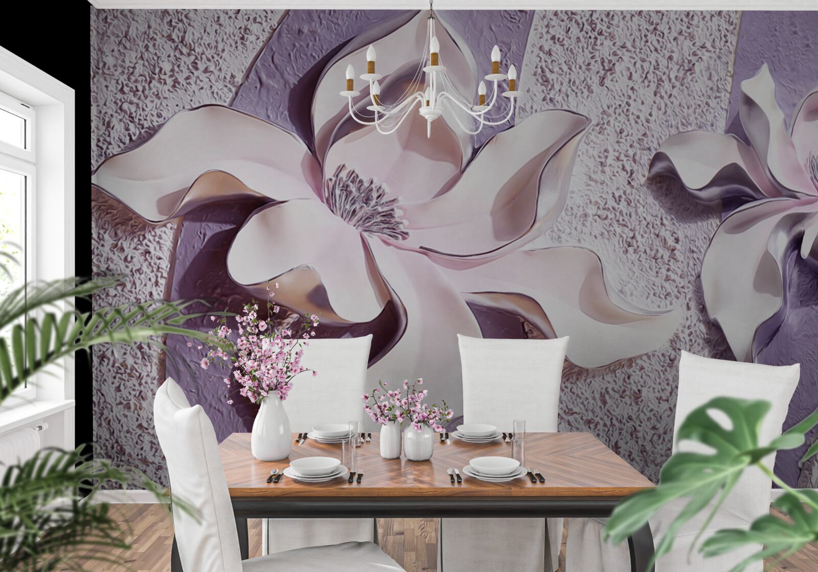 Fotobehang porseleinen witte lelie versierd met stenen