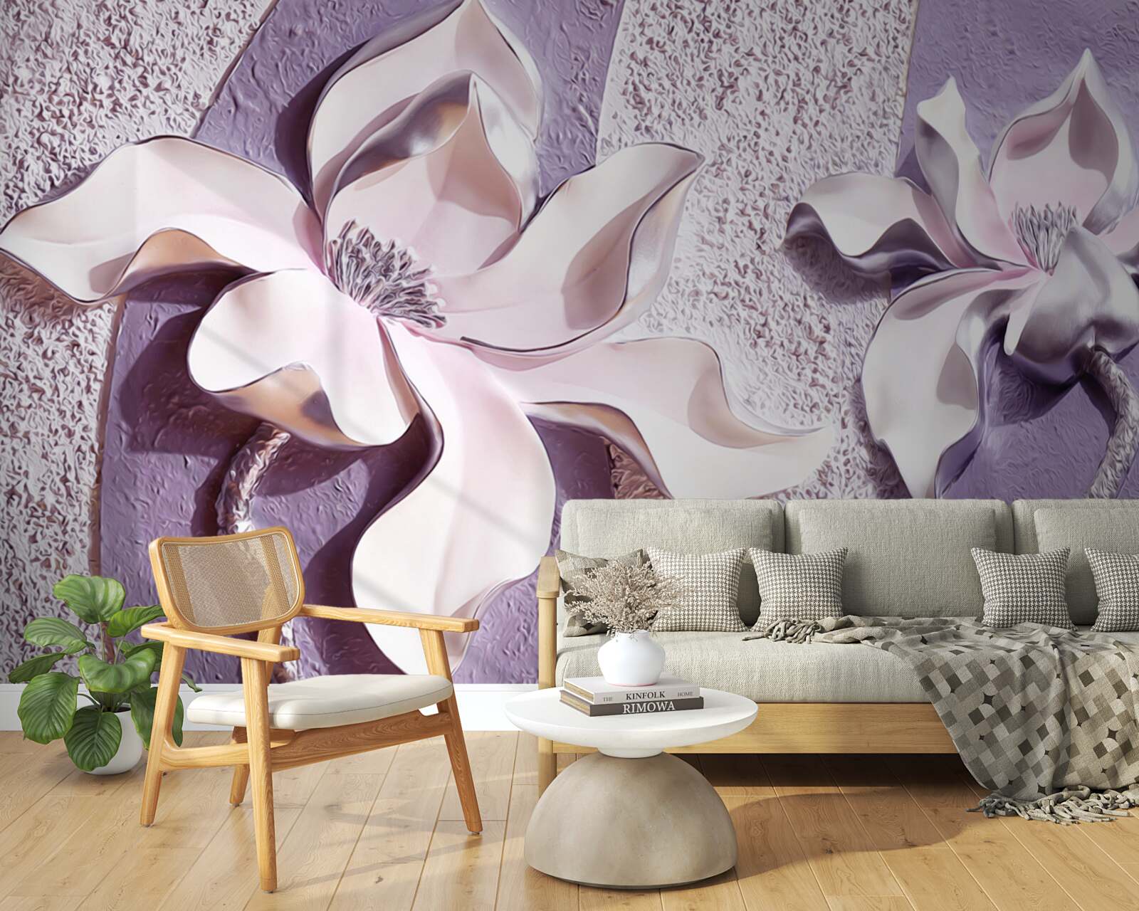 Fotobehang porseleinen witte lelie versierd met stenen