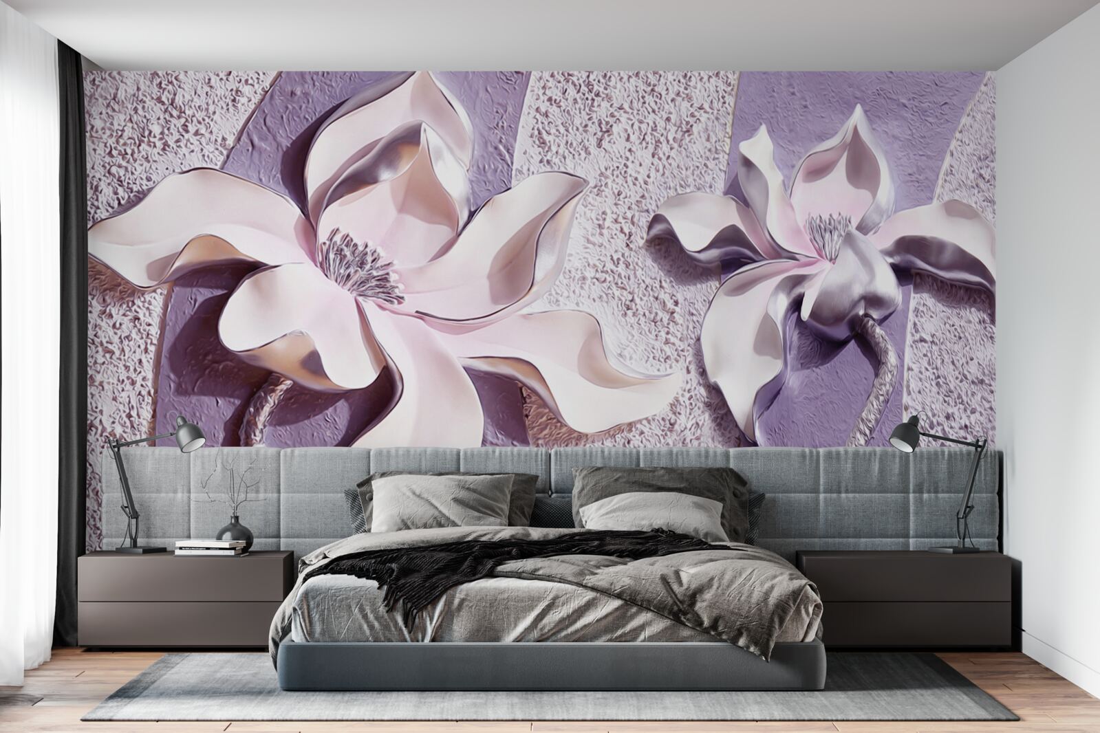 Fotobehang porseleinen witte lelie versierd met stenen