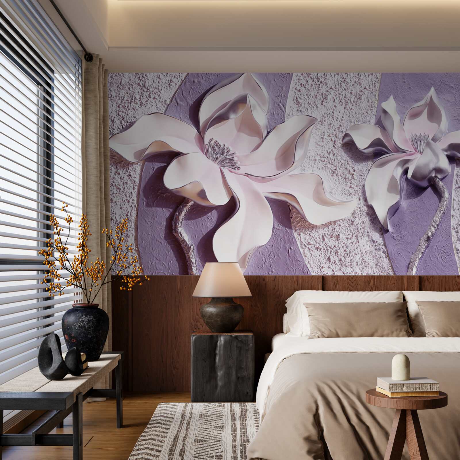 Fotobehang porseleinen witte lelie versierd met stenen