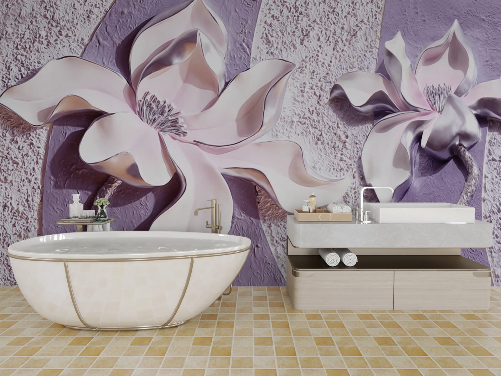 Fotobehang porseleinen witte lelie versierd met stenen