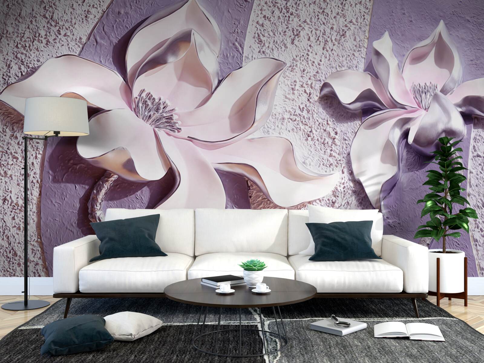 Fotobehang porseleinen witte lelie versierd met stenen