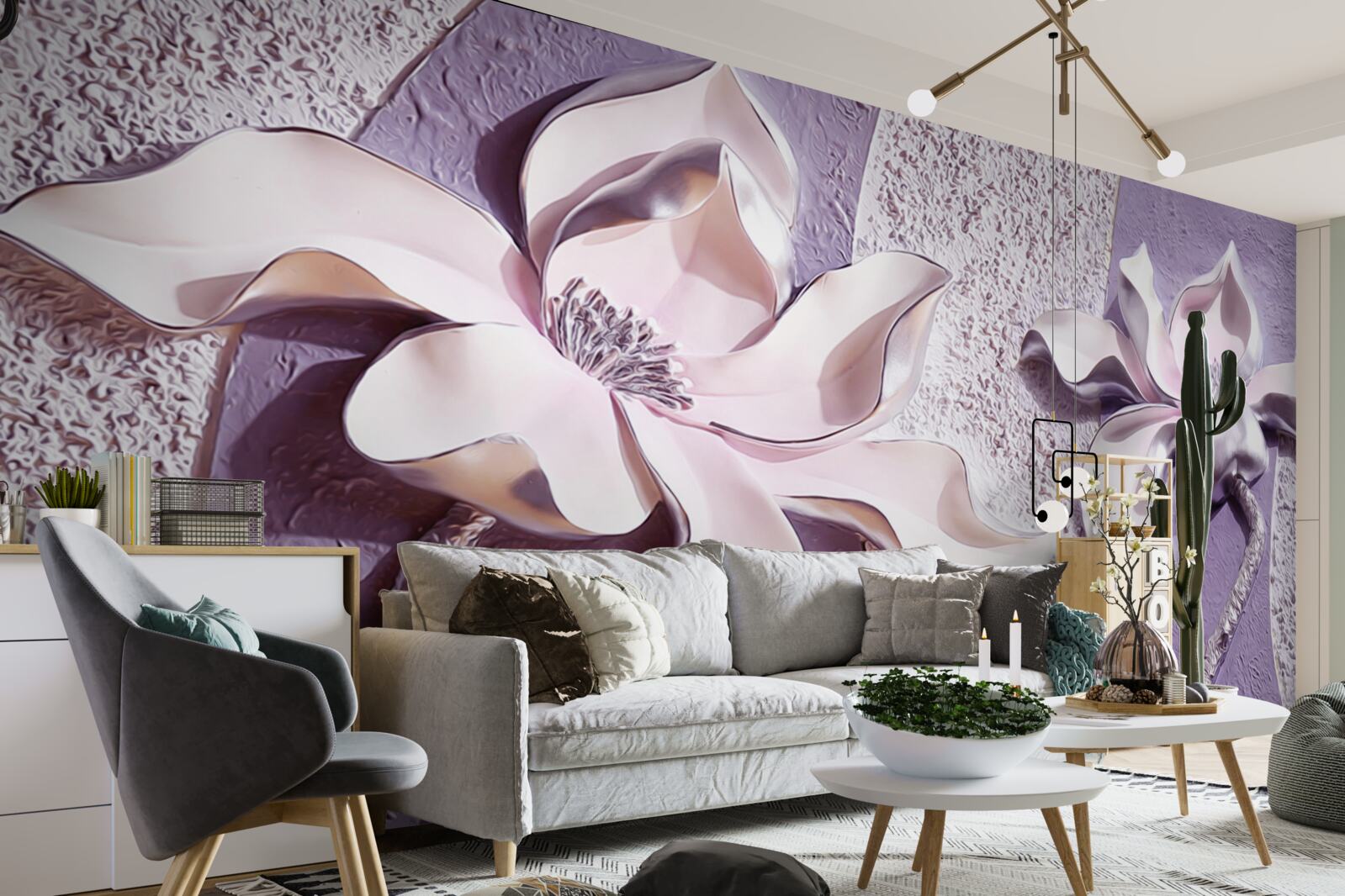 Fotobehang porseleinen witte lelie versierd met stenen