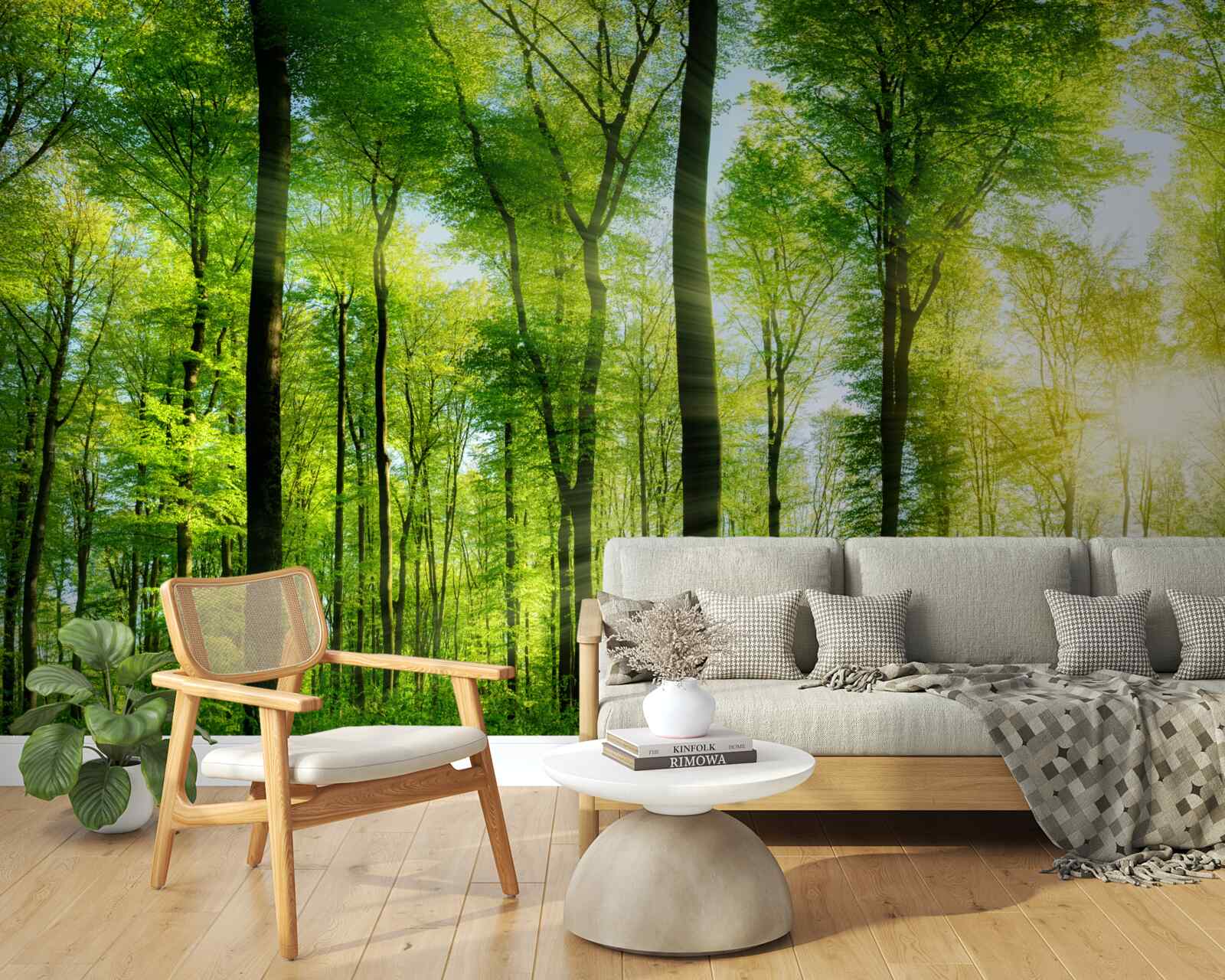 Fotobehang de zonnestralen dringen door de bladeren van de bomen