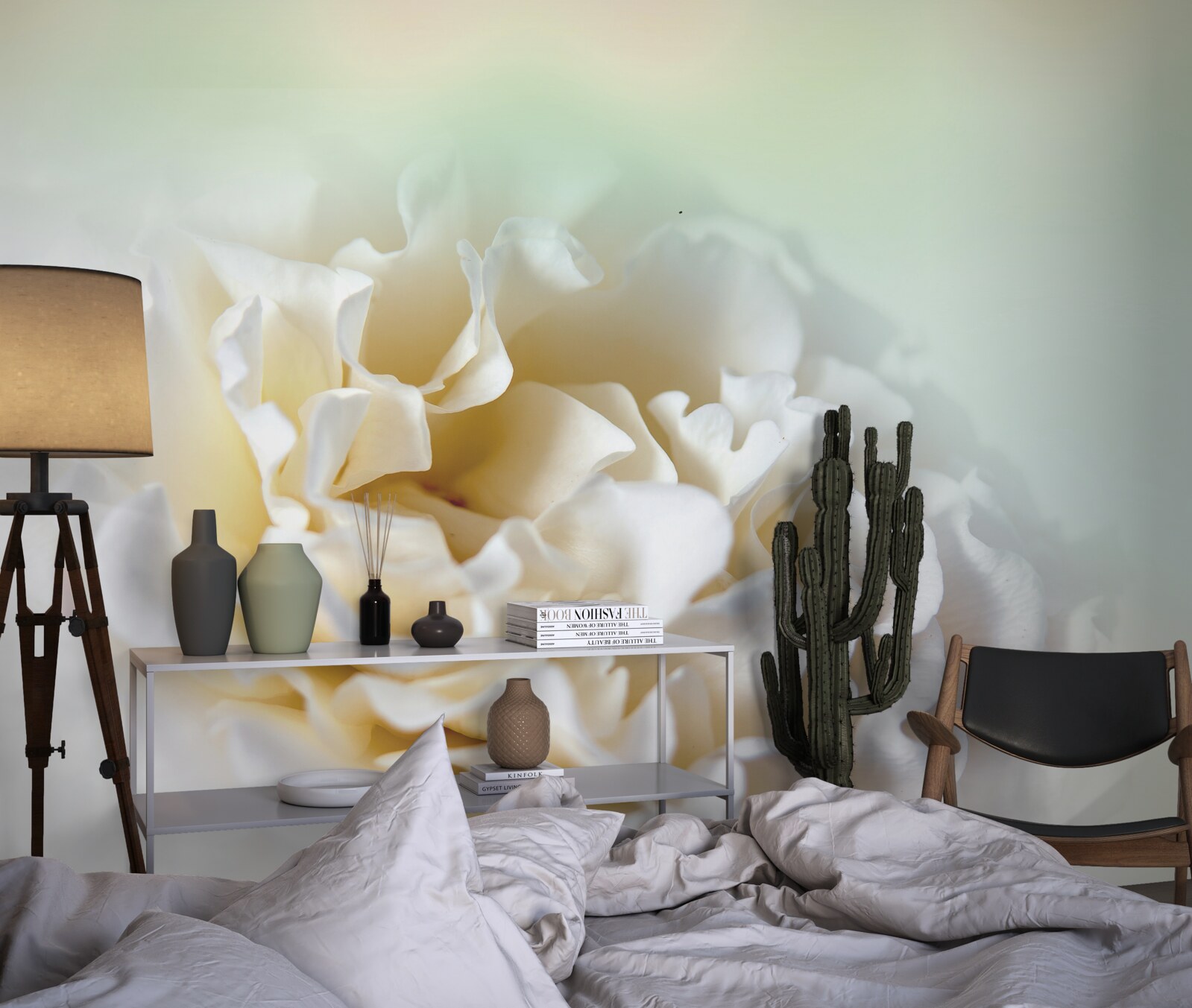 Fotobehang achtergrond van pioenen in romige en pluizige tinten