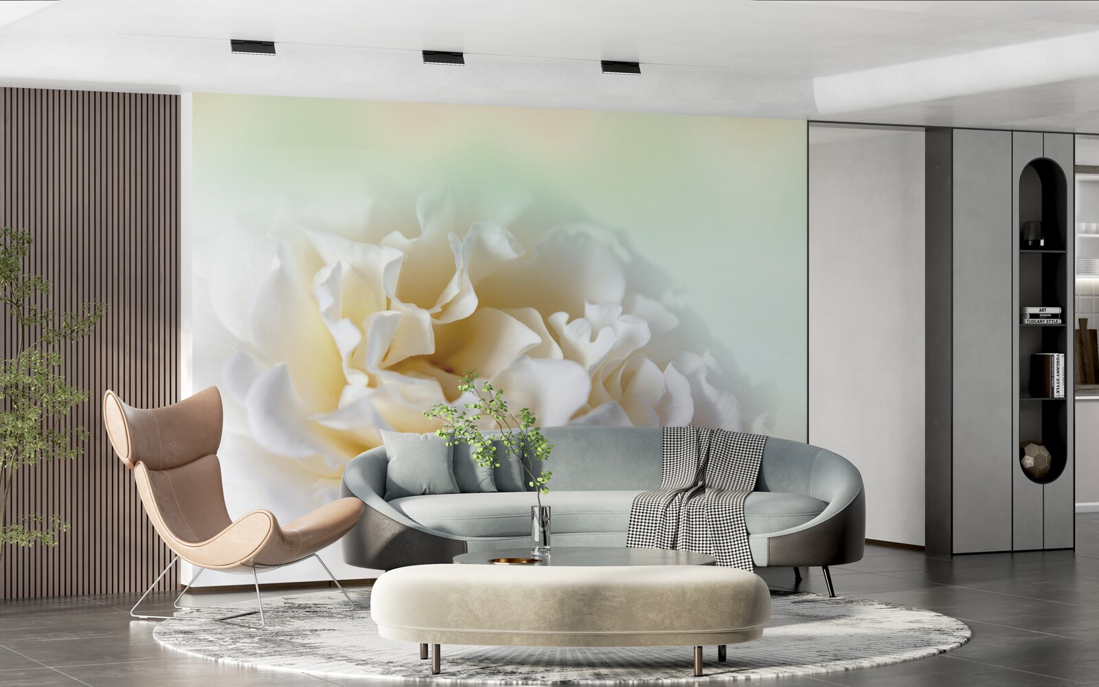 Fotobehang achtergrond van pioenen in romige en pluizige tinten