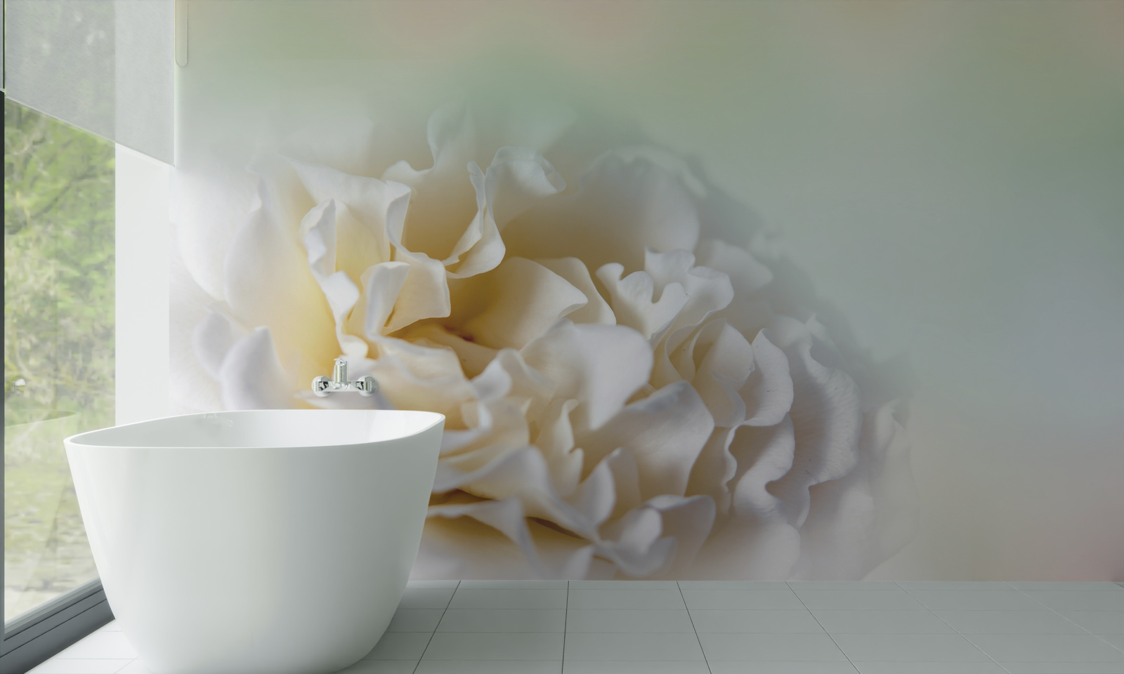 Fotobehang achtergrond van pioenen in romige en pluizige tinten