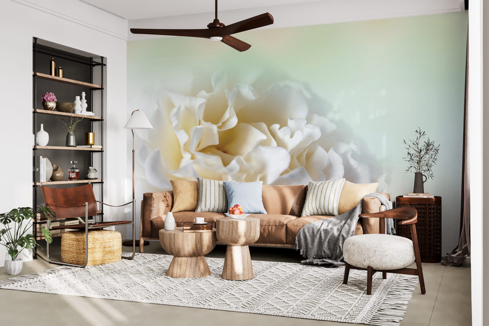 Fotobehang achtergrond van pioenen in romige en pluizige tinten