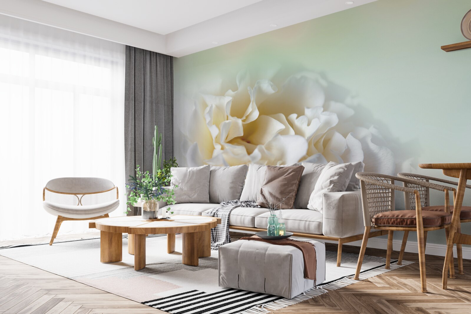 Fotobehang achtergrond van pioenen in romige en pluizige tinten