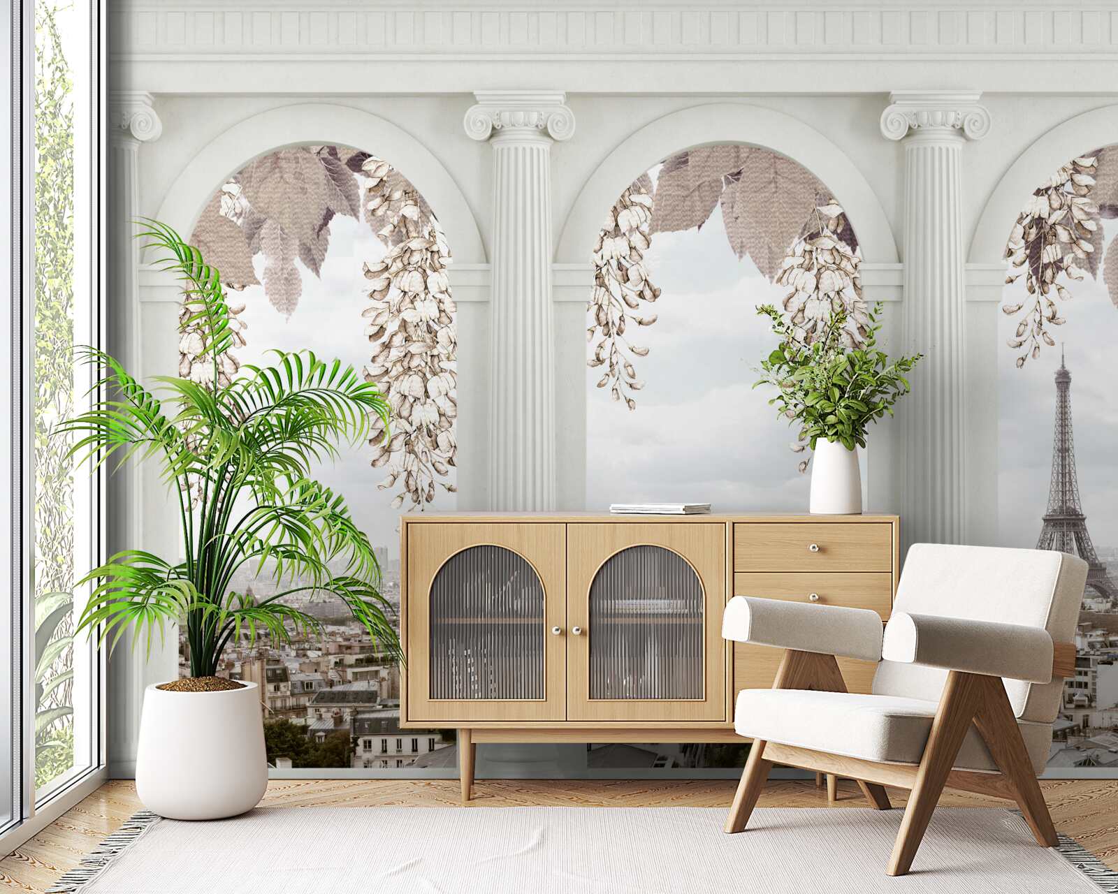 Fotobehang bloemenbogen met adembenemend uitzicht op parijs