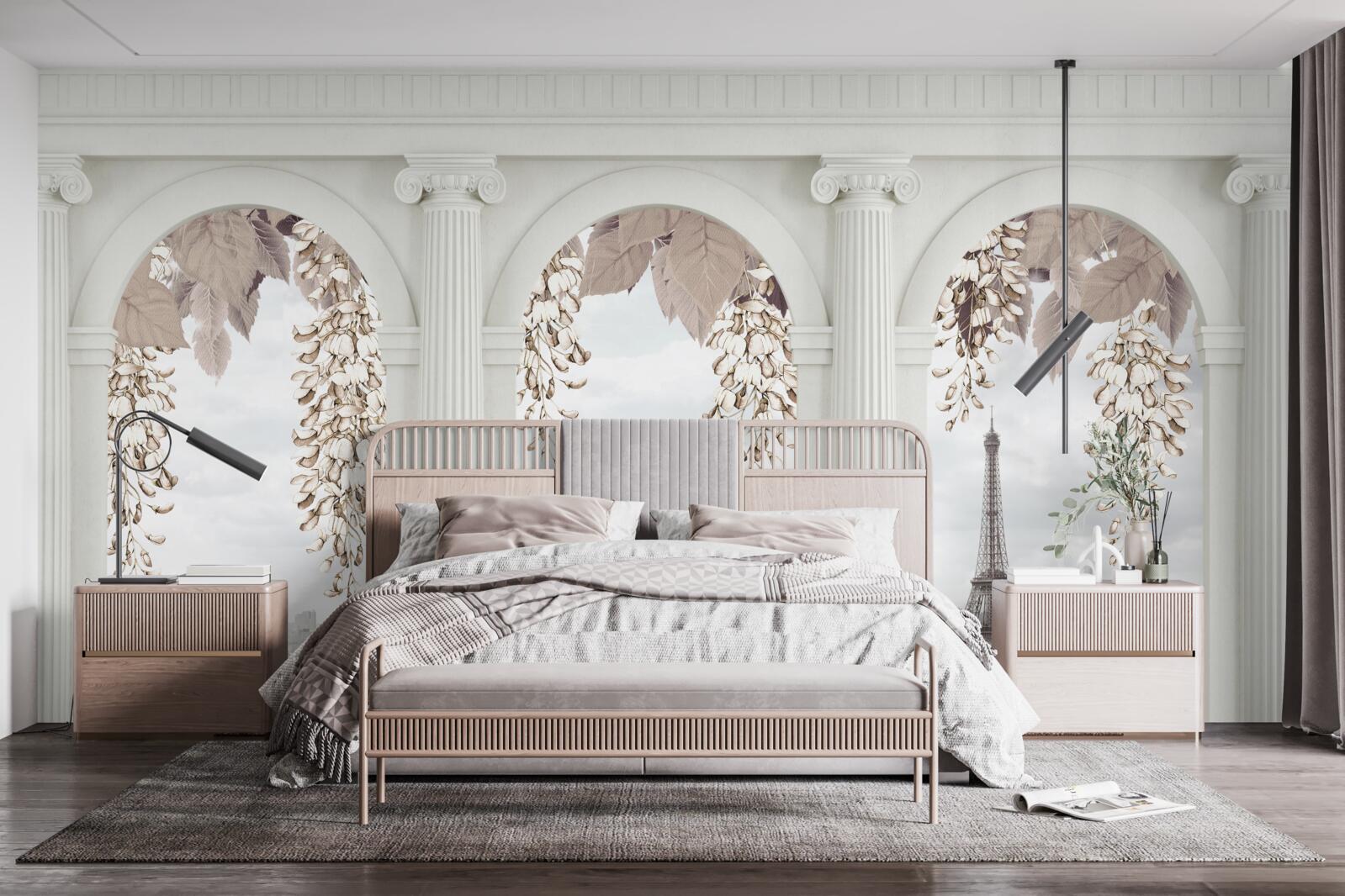 Fotobehang bloemenbogen met adembenemend uitzicht op parijs