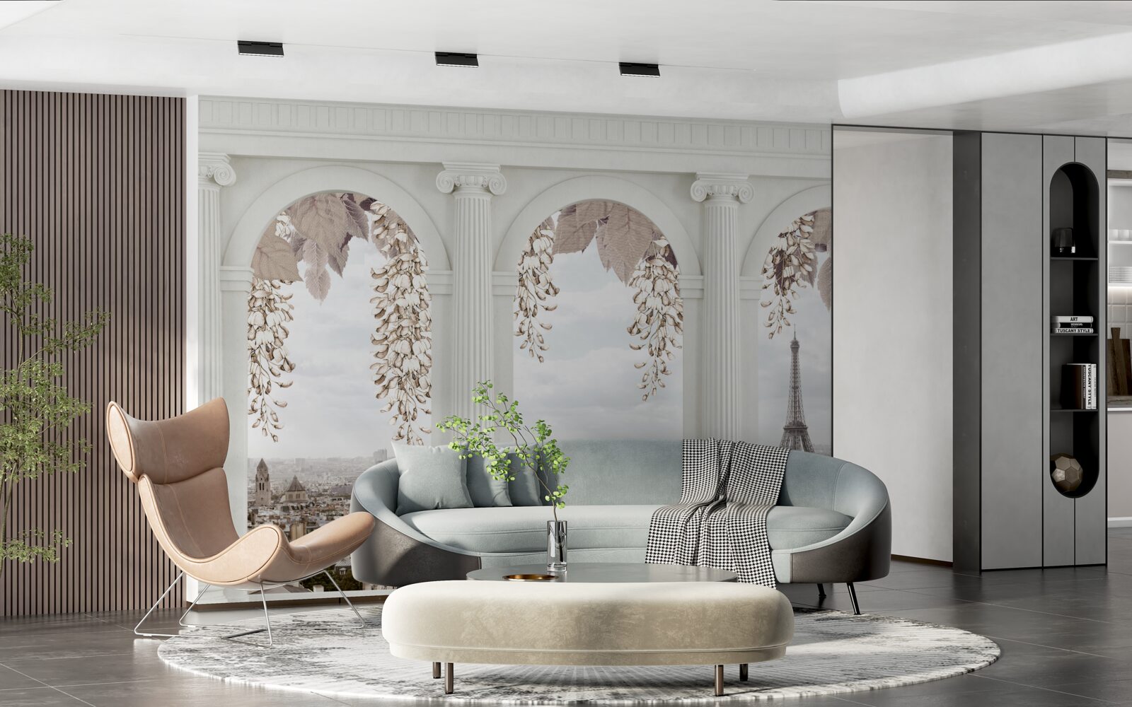 Fotobehang bloemenbogen met adembenemend uitzicht op parijs