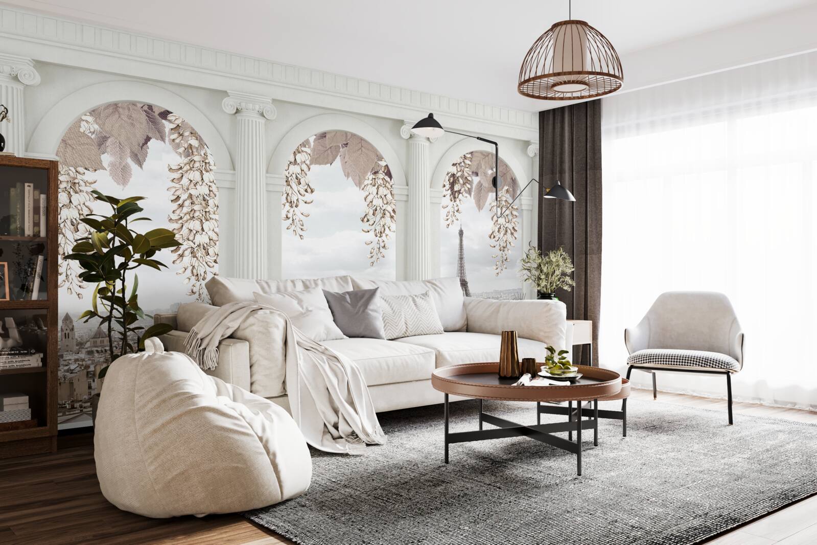 Fotobehang bloemenbogen met adembenemend uitzicht op parijs