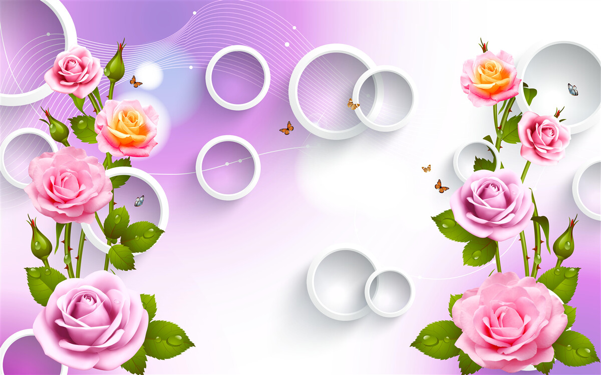 Fotobehang set van heldere rozen op een lichte achtergrond