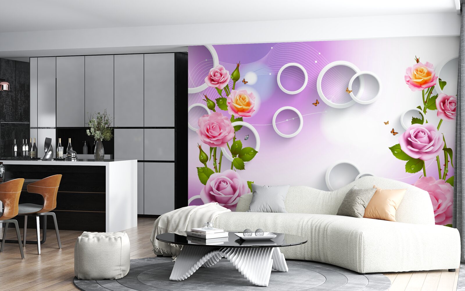 Fotobehang set van heldere rozen op een lichte achtergrond