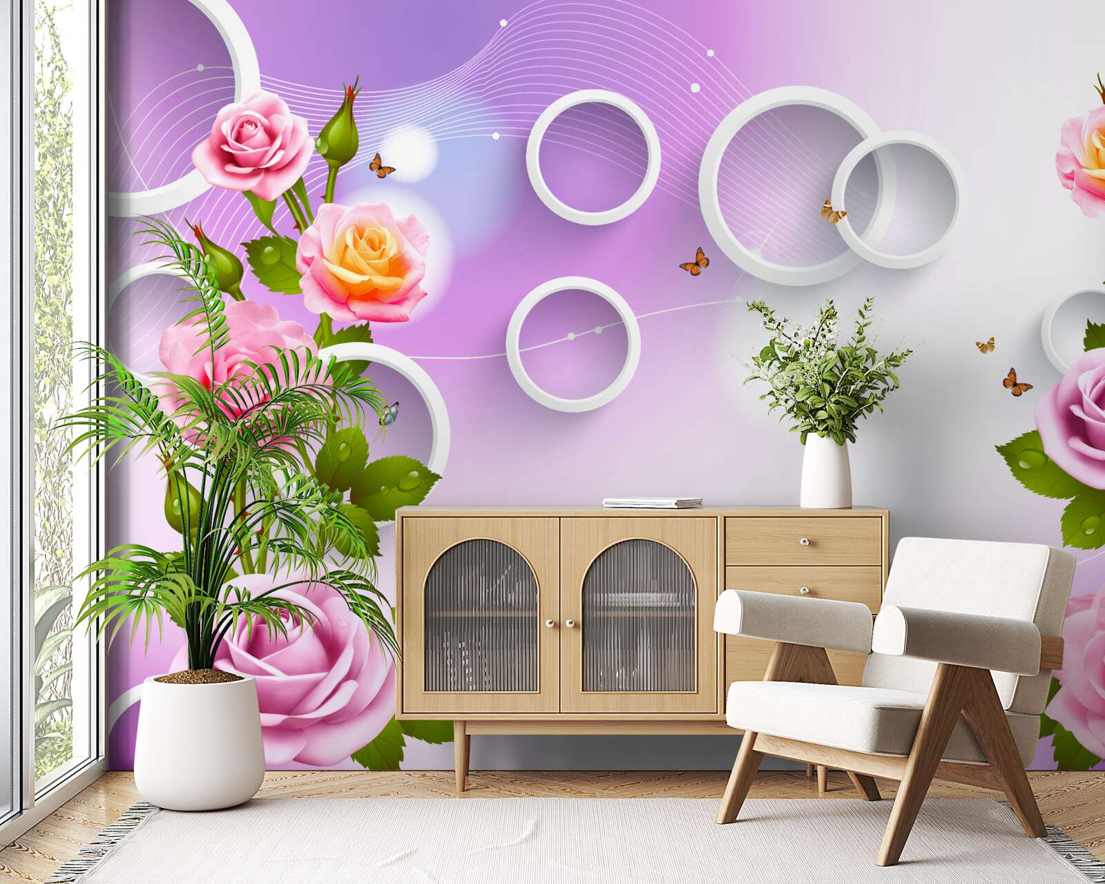 Fotobehang set van heldere rozen op een lichte achtergrond