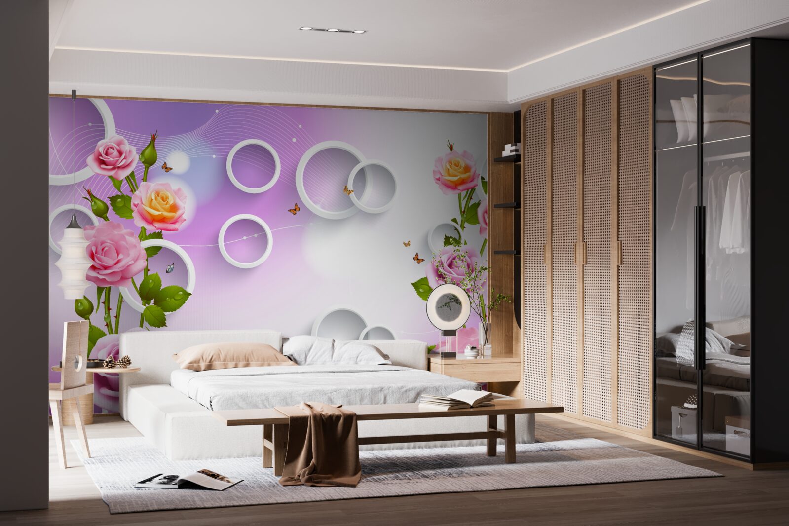 Fotobehang set van heldere rozen op een lichte achtergrond