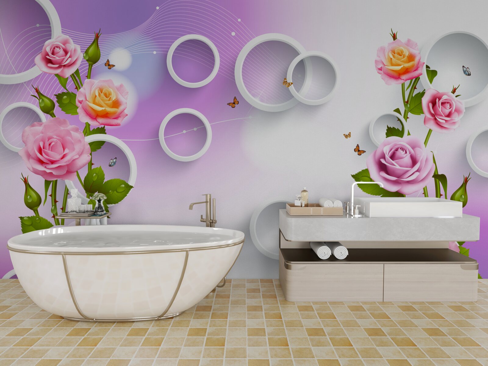 Fotobehang set van heldere rozen op een lichte achtergrond