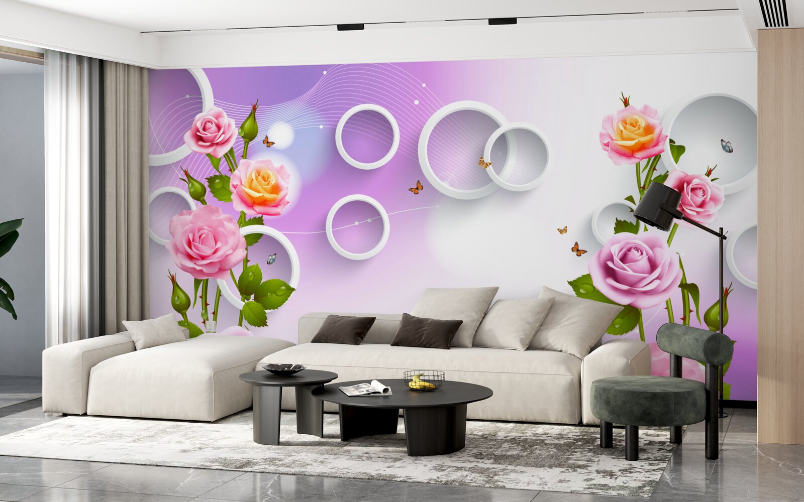 Fotobehang set van heldere rozen op een lichte achtergrond