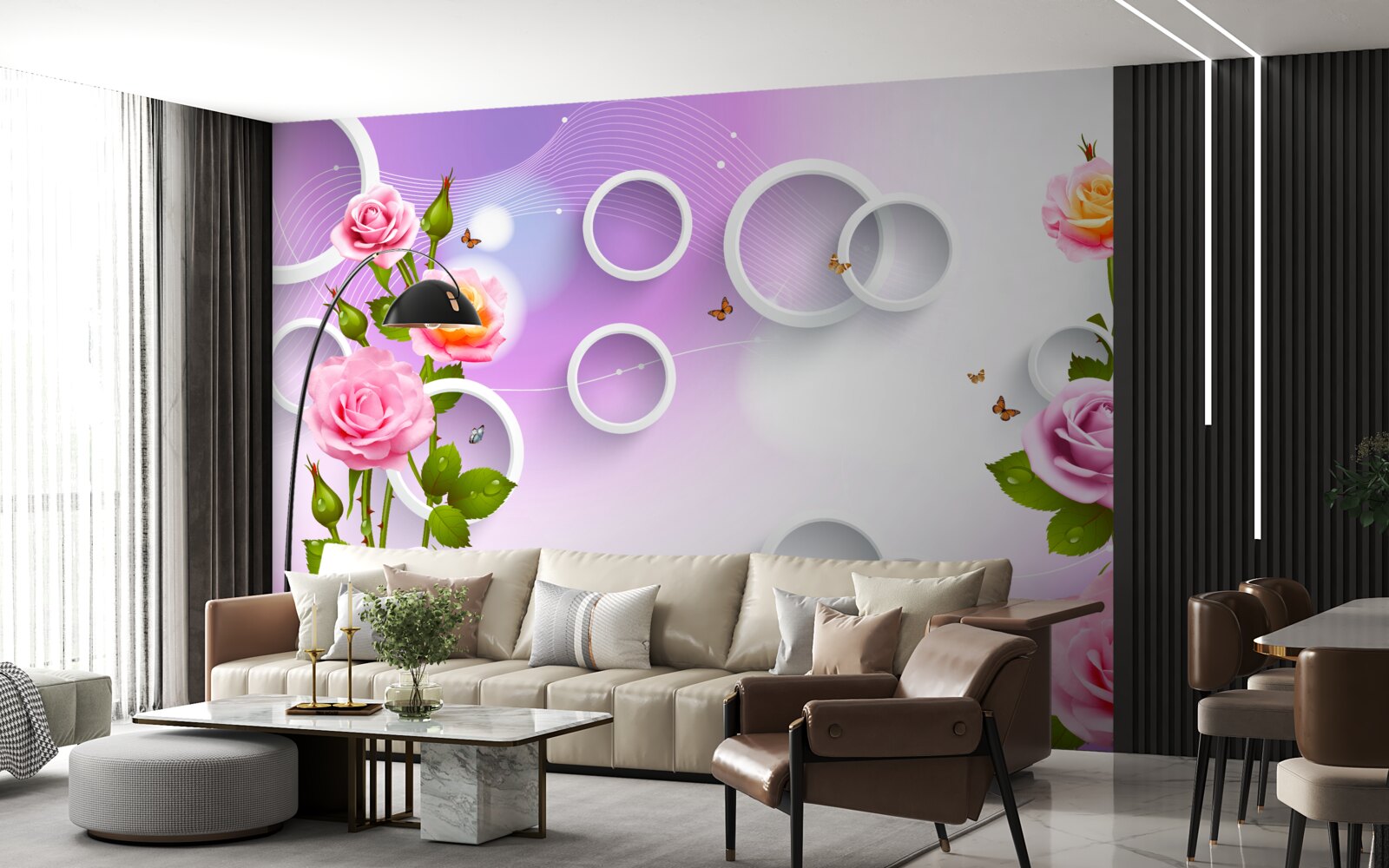 Fotobehang set van heldere rozen op een lichte achtergrond