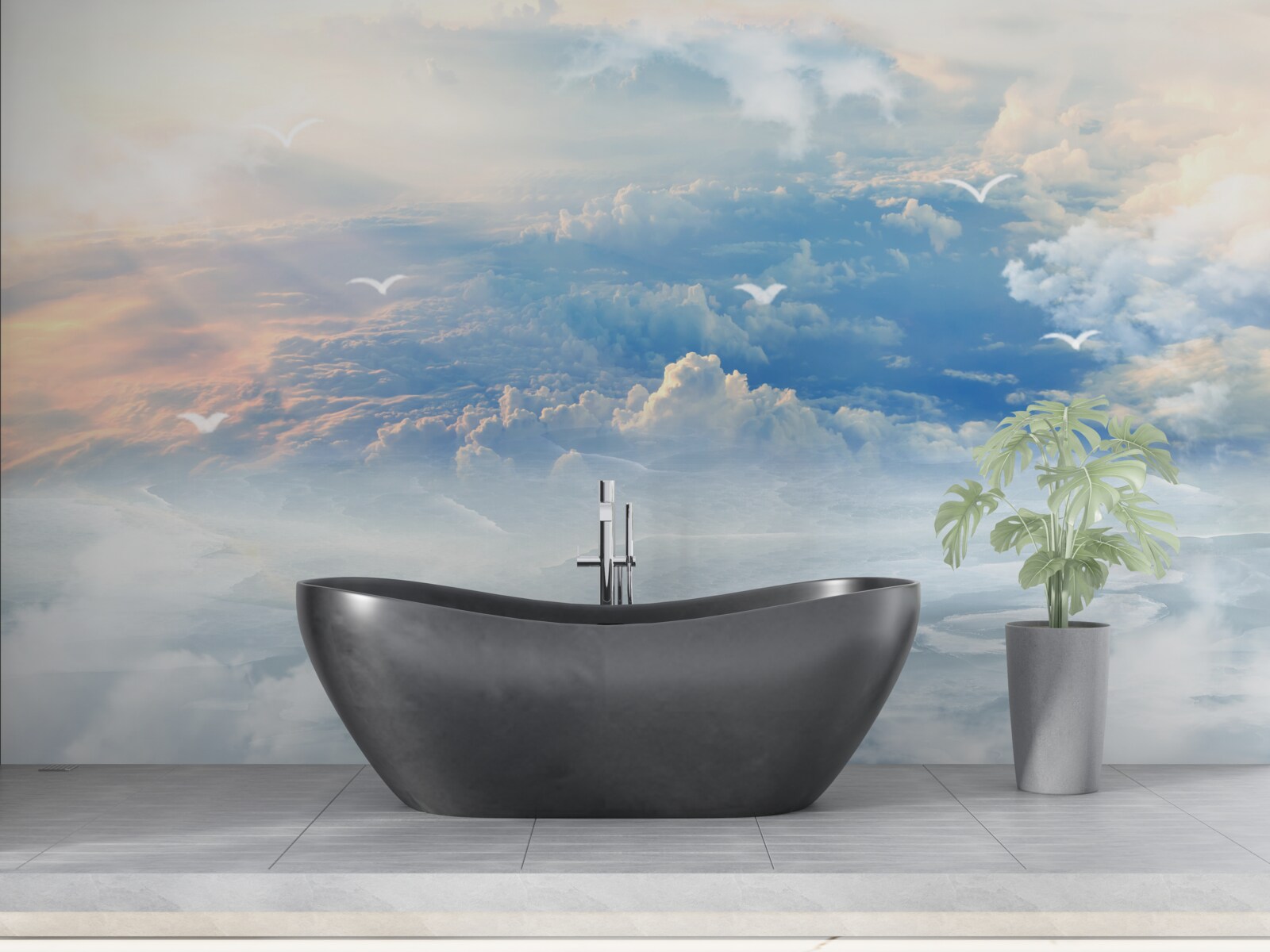 Fotobehang wolken bedekt met zacht dons liggen stil