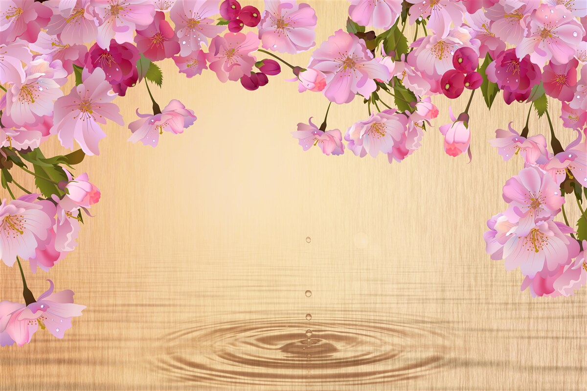 Fotobehang water onder weelderige roze bloemen