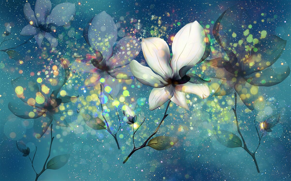 Fotobehang exclusieve kleuren op een donkere saffieren achtergrond