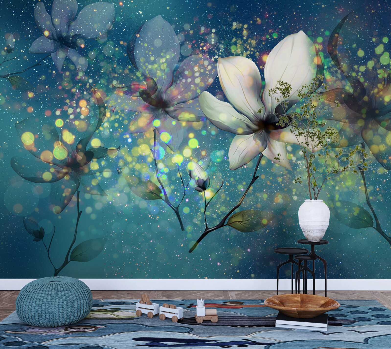 Fotobehang exclusieve kleuren op een donkere saffieren achtergrond