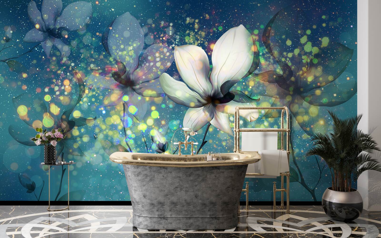 Fotobehang exclusieve kleuren op een donkere saffieren achtergrond