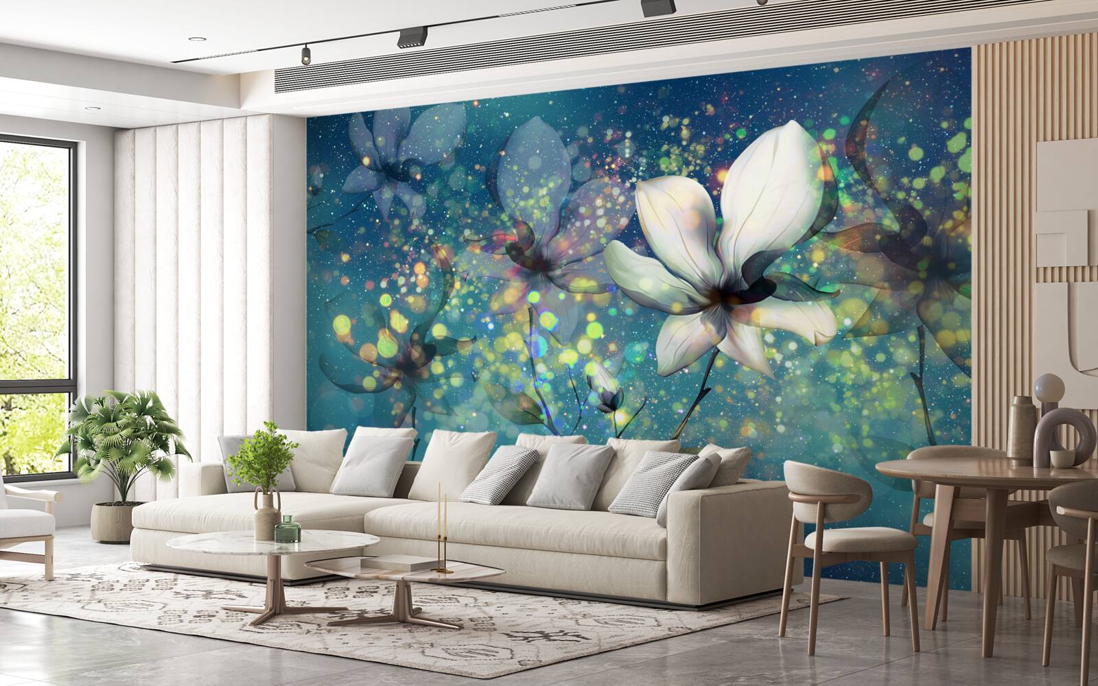 Fotobehang exclusieve kleuren op een donkere saffieren achtergrond